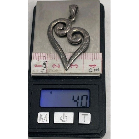 Sterling Silver 925 Scroll Heart Pendant Openwork Artisan Vintage - Picture 3 of 4